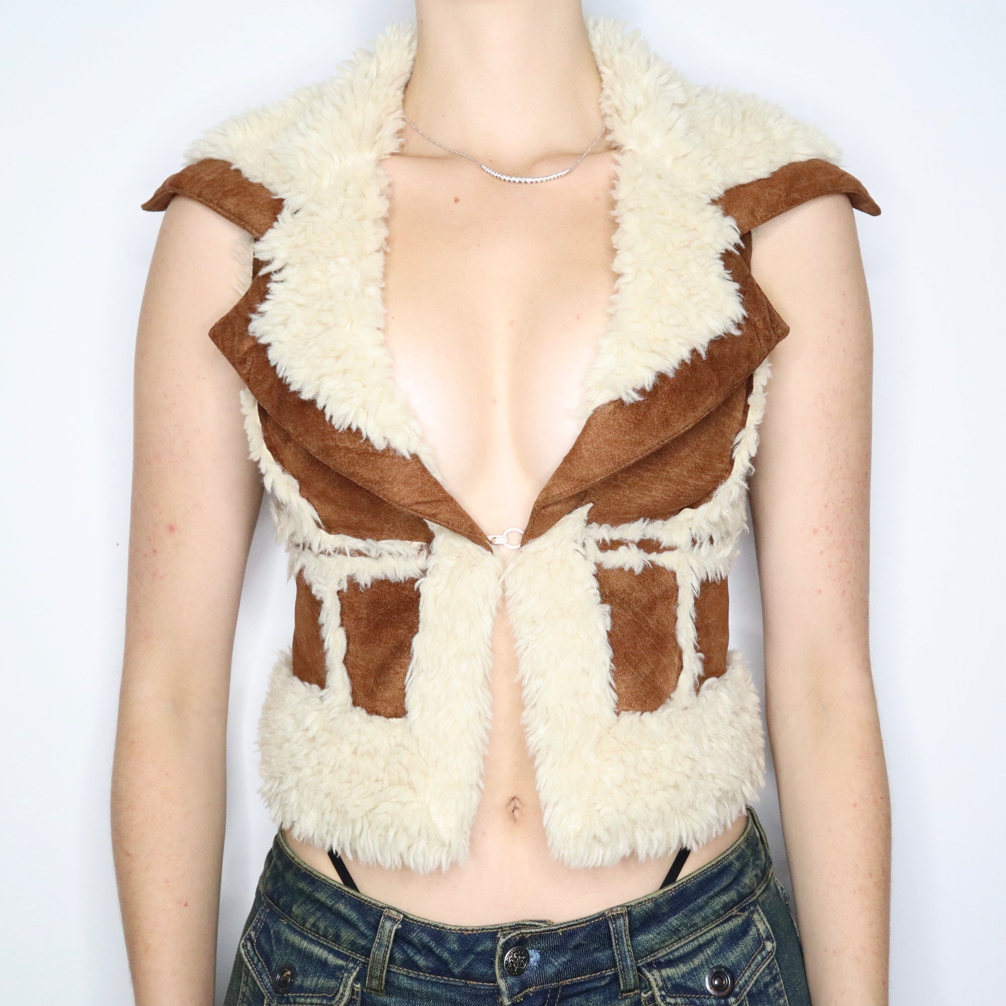 Vintage Early 2000s Guess Brown Faux Leather Shearling Vest