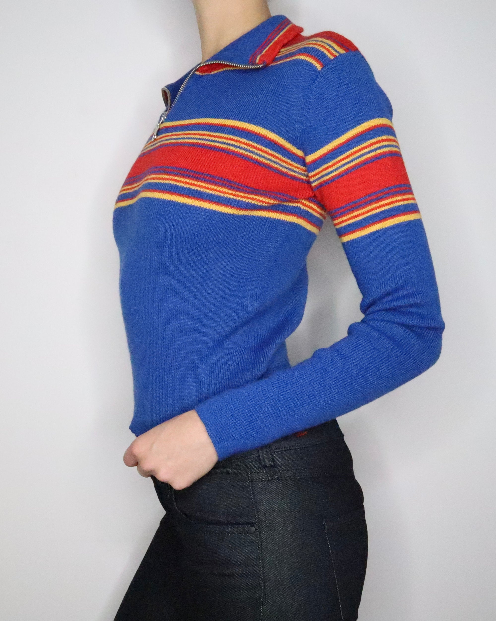Quarter Zip Striped Sweater (Small) 