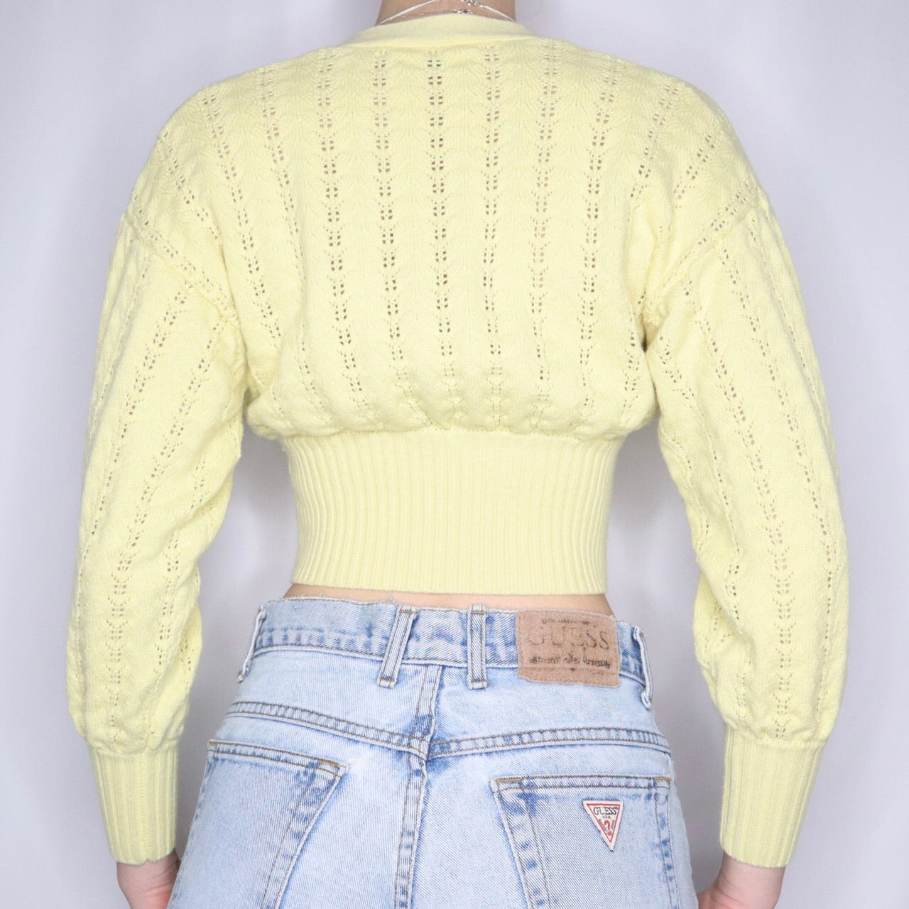 Meringue Yellow Cropped Crocheted Cardigan