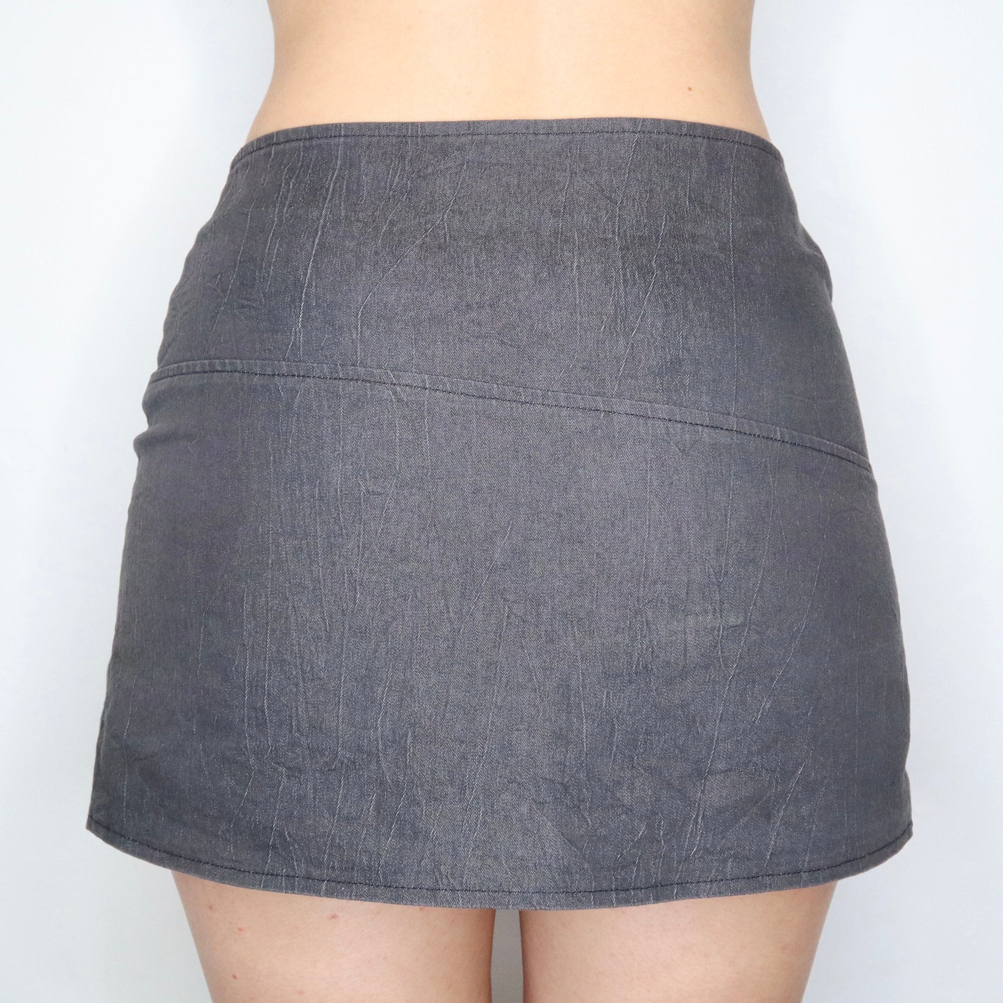 French Vintage Y2K Charcoal Asymmetrical Buckle Mini Skirt