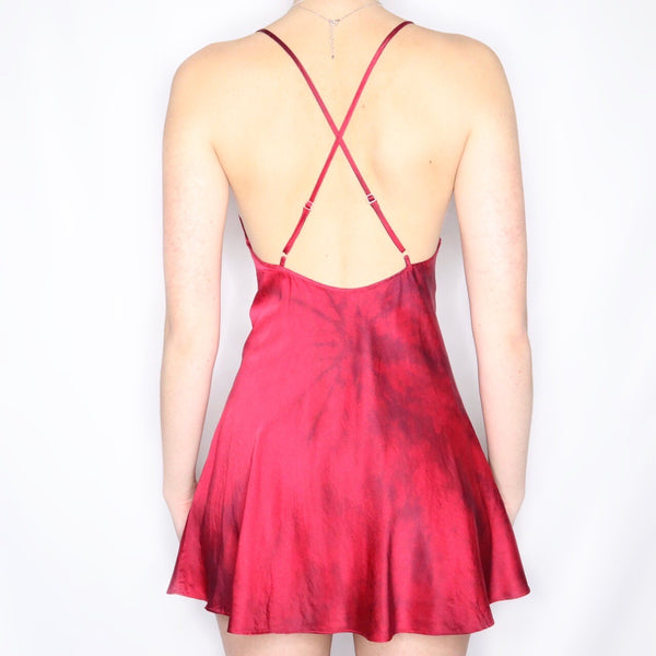 victoria secret red slip dress Vintage 90s Victoria's Secret Gold Label Silk Dark Red Tie Dye Slip Dr